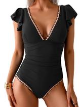 Maiô de peça única Aidonger Ruffle com decote em V Tummy Control