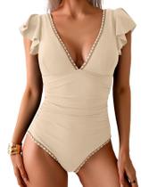 Maiô de peça única Aidonger Ruffle com decote em V Tummy Control