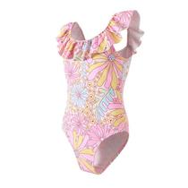 Maiô de peça única Angel Season Pink Daisy Ruffle 2T