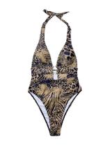 Maiô de peça única GORGLITTER com estampa de chita e decote em V para mulheres Maiô de peça única GORGLITTER com estampa de chita e decote em V para mulheres