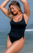 Maiô de Praia Feminino Maiô com Bojo Removível e Franzido Lateral Preto