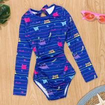 Maiô de Praia Infantil com Estampa de Gatinho Proteção UV50+