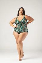 Maiô de Praia Plus Size Feminino Bojo Removível, Alça Regulável Verde Estampado C478