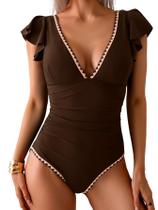 Maiô de uma peça com babados Aidonger Tummy Control Coffee Women Maiô de uma peça com babados Aidonger Tummy Control Coffee Women