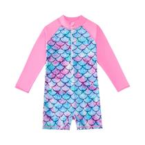 Maiô De Uma Peça Para Meninas Com Calças Boyleg, Manga Longa, Estampa De Escamas, Zíper, Proteção Maiô De Uma Peça Para Meninas Com Calças Boyleg, Manga Longa, Estampa De Escamas, Zíper, Proteção