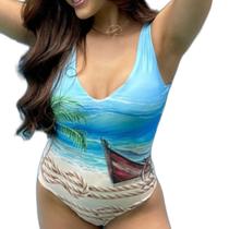 Maiô decote v estampa exclusiva canoa mais corpo