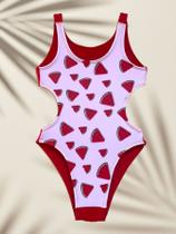 Maiô Engana Mamãe Infantil /Juvenil Melancia + Saia Vermelha