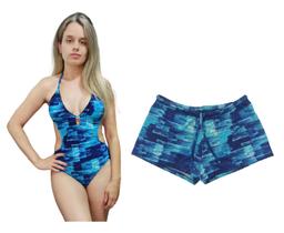 Maiô engana mamãe ripple calcinha levanta bumbum bojo removível + short praia