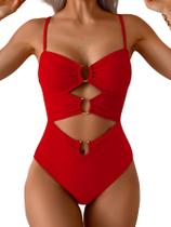 Maiô Eomenie Monokini Vermelho com Recortes e Argolas Metálicas Maiô Eomenie Monokini Vermelho com Recortes e Argolas Metálicas