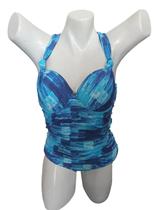 Maiô fechado com bojo, alça larga de cruzar nas costas reforçado P ao 54