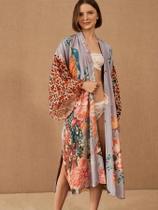 Maiô Feminino Com Estampa De Pavão, Kimono De Praia, Saída De Banho Com Cinto