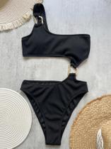 Maiô Feminino De Corte Alto, Estilo Cheeky, Com Um Ombro, Monokini Com Textura Maiô Feminino De Corte Alto, Estilo Cheeky, Com Um Ombro, Monokini Com Textura