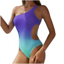 Maiô feminino de uma peça de um ombro desbotado sem encosto acolchoado plus size sobreposição impressão biquíni maiô