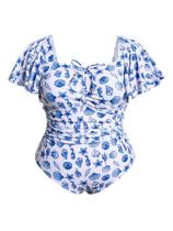 Maiô feminino de uma peça Floerns Blue Starfish Plus Size