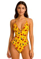 Maiô Feminino Engana Mamãe Com Bojo Estampado e Calcinha Empina Bumbum