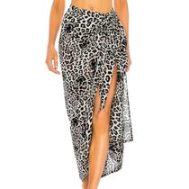 Maiô feminino estampado Cover Up Mesh Bikini Swimwear Beach Cover-ups Wrap Skirt