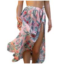 Maiô feminino estampado Cover Up Mesh Bikini Swimwear Beach Cover-ups Wrap Skirt