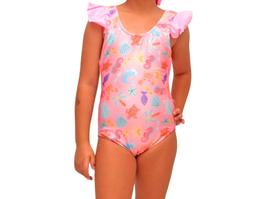 Maiô Feminino Infantil Praia Com Babado E Lacinho