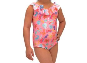 Maiô Feminino Infantil Praia Com Flor Feita A Mão