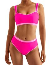 Maiô feminino MOOSLOVER, biquíni colorido, cintura alta, rosa Maiô feminino MOOSLOVER, biquíni colorido, cintura alta, rosa