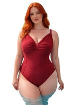 Maiô Feminino Plus Size Sem Bojo Decote Drapeado, Alças Reguláveis e Costas Abertas Cor:VinhoTamanho:46