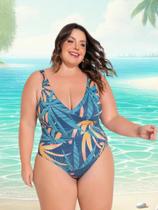 Maio Feminino Plus Size Tropical Praia E Piscina Decote V
