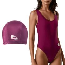 Maio feminino praia natação tradicional esportiva poliamida + touca - progne sports roxo