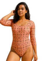 Maiô Feminino Sem Bojo Fechado na Frente e Tiras nas Costa com Manga Maiô Feminino Sem Bojo Fechado na Frente e Tiras nas Costa com Manga