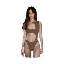 Maiô Feminino Sensual Sem Mangas Com Recortes, Peça Única De Cintura Alta Para Verão, Praia E Férias