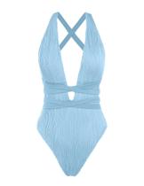 Maiô feminino ZAFUL, decote em V profundo, corte alto, azul S Maiô feminino ZAFUL, decote em V profundo, corte alto, azul S