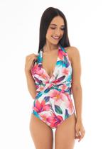 Maiô Frente Única Transpassado Com Bojo Aquarela Floral