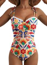 Maiô Herseas de Uma Peça com Amarração, Controle de Barriga e Estampa Floral Maiô Herseas de Uma Peça com Amarração, Controle de Barriga e Estampa Floral