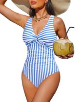 Maiô Holipick Azul Claro Listrado com Controle de Barriga Tamanho L Maiô Holipick Azul Claro Listrado com Controle de Barriga Tamanho L