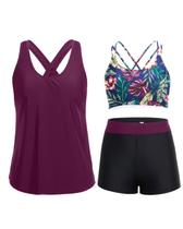 Maiô Holipick Tankini Roxo com Controle de Barriga em 3 Peças