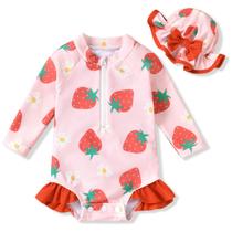 Maiô infantil Aalizzwell Strawberry de manga comprida com zíper 6-12M Maiô infantil Aalizzwell Strawberry de manga comprida com zíper 6-12M