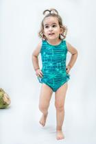Maiô infantil babado no bumbum com proteção uv - estampa coqueiro