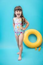 Maiô infantil babado no bumbum com proteção uv - estampa frutinhas
