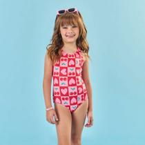 Maiô Infantil Cinti em Malha UV Estampa Cereja Vermelho/Rosa