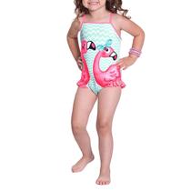 Maiô Infantil Feminino Alakazoo Flamingos Azul Piscina - 39263