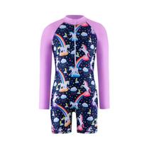 Maiô Infantil Feminino De Manga Longa Raglan Com Estampa De Cavalo Fofo, Proteção Solar Para Meninas