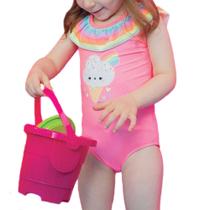 Maiô Infantil Feminino Kukiê em Malha UV 50+ Rosa - 75549