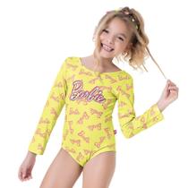 Maiô Infantil Feminino Manga Longa Barbie Proteção Solar Uv 50+ Menina