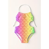 Maiô Infantil Frente Única Menina Feminino Moda Praia Natação Banho Estampas Escamas De Sereia