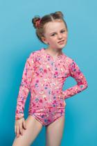 Maiô Infantil Manga Longa com Zíper Estampado