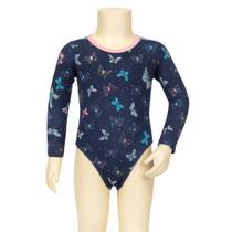 Maiô Infantil Manga Longa Estampa Borboleta Azul com Rosa