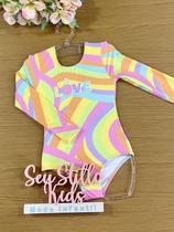 Maiô Infantil Manga Longa Kukie Verão Colorido Love Maiô Infantil Manga Longa Kukie Verão Colorido Love