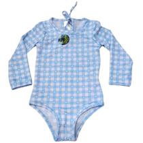 Maiô Infantil Manga Longa Proteção Uv 50+ Azul Claro Coração