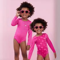 Maiô Infantil Manga Longa Proteção UV 50+ Estampa que Revela na Água Pink
