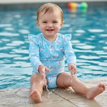 Maiô Infantil Manga Longa Proteção UV 50+ Unicórnios Azul Tip Top