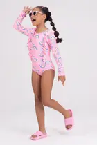 Maiô Infantil Manga Longa UV 50+ Details Suplex Rosa